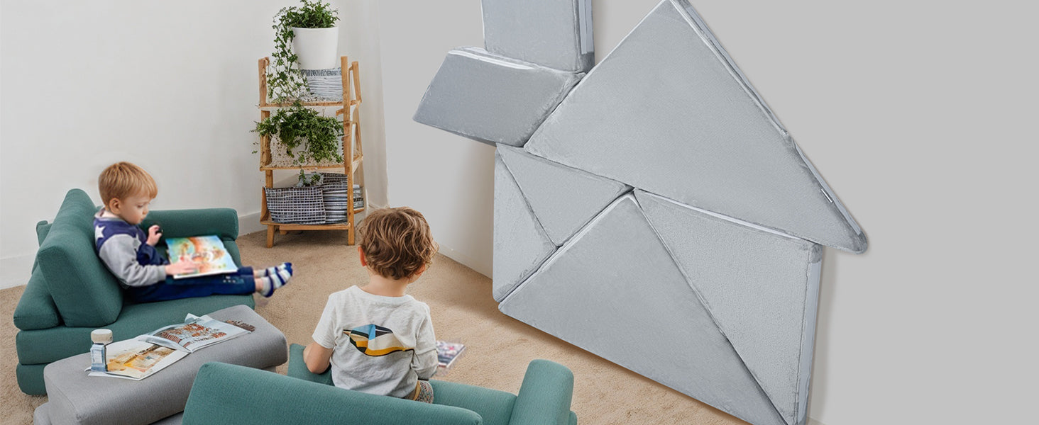 Grey Tangram Puzzle Kids Play Couch