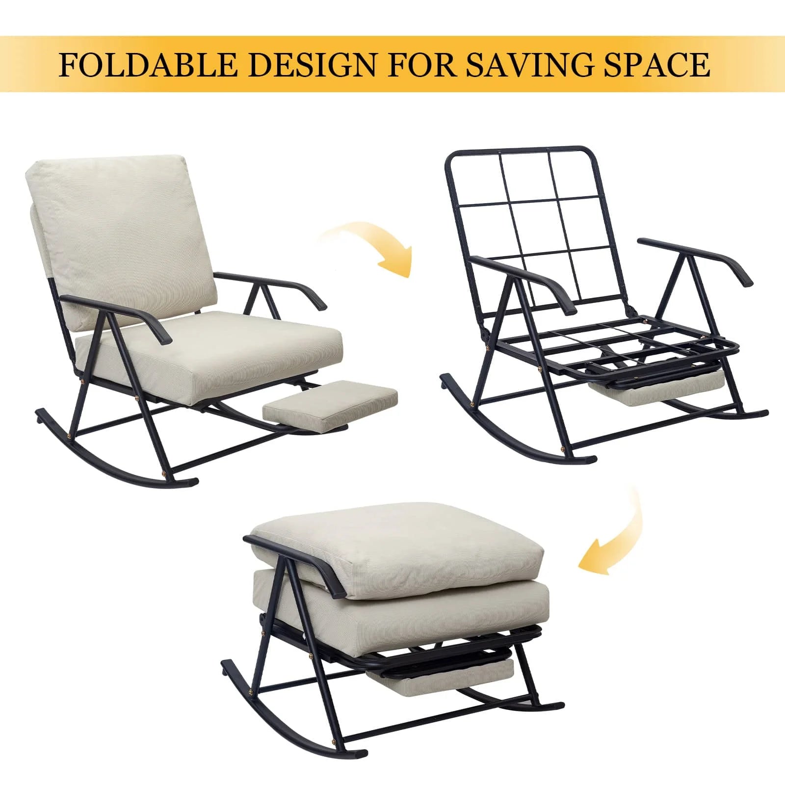 COMAX Beige Glider Rocking Chair  foldable design for saving space