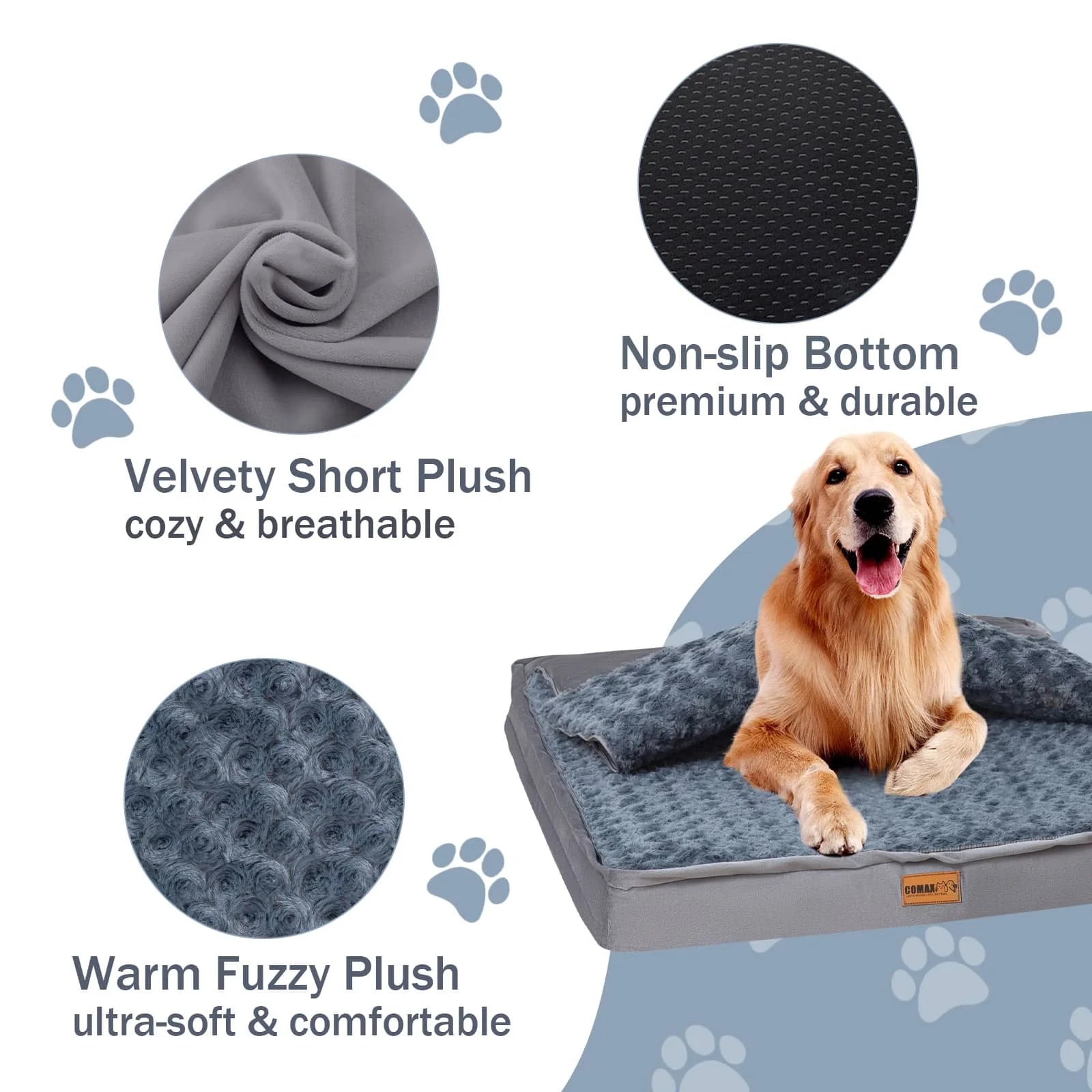 Comax's Orthopedic Dog Bed is made of non-slip, abrasion-resistant fabric and comfortable, breathable fabric.