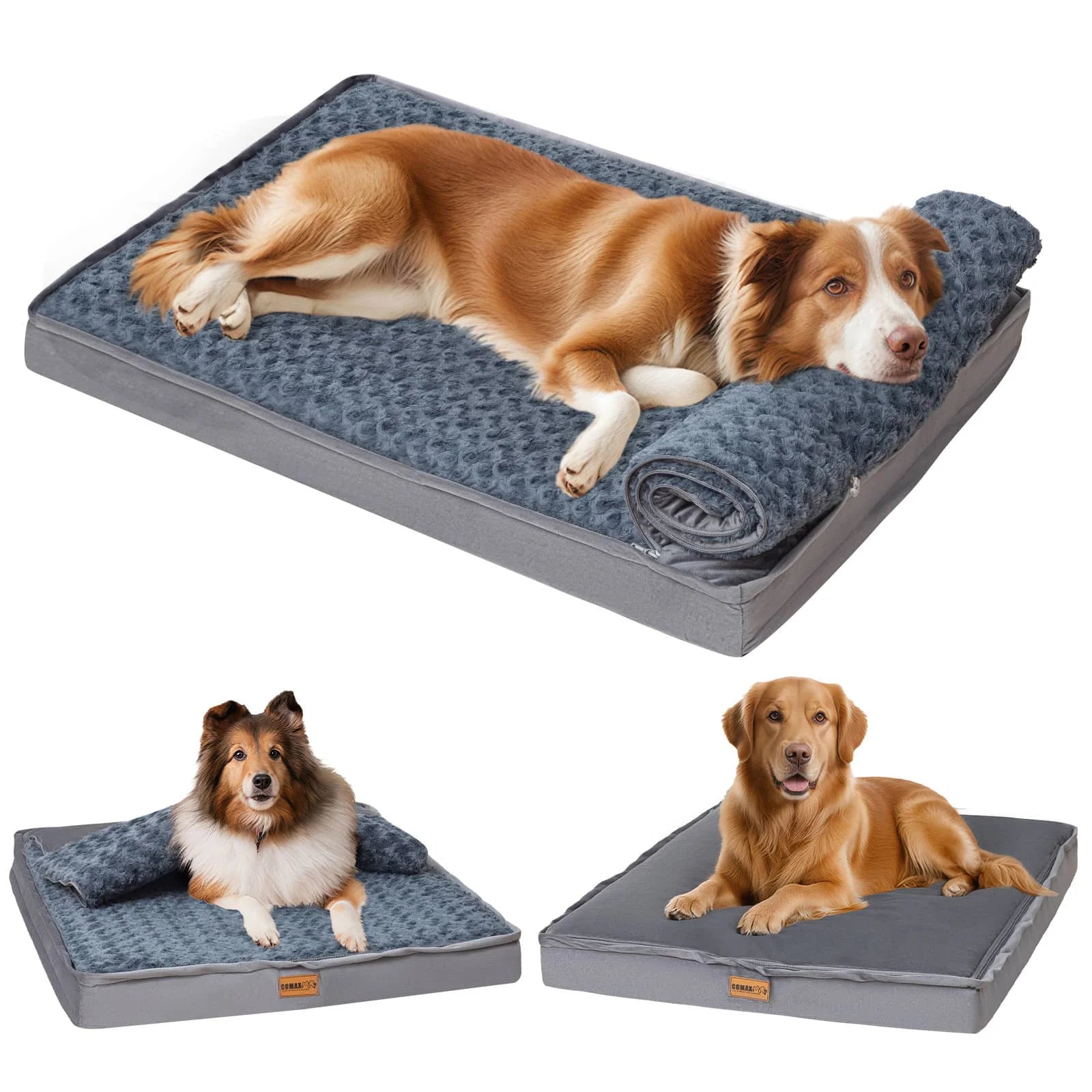 3-in-1 Convertible Design's Comax's Grey Orthopedic Dog Bed