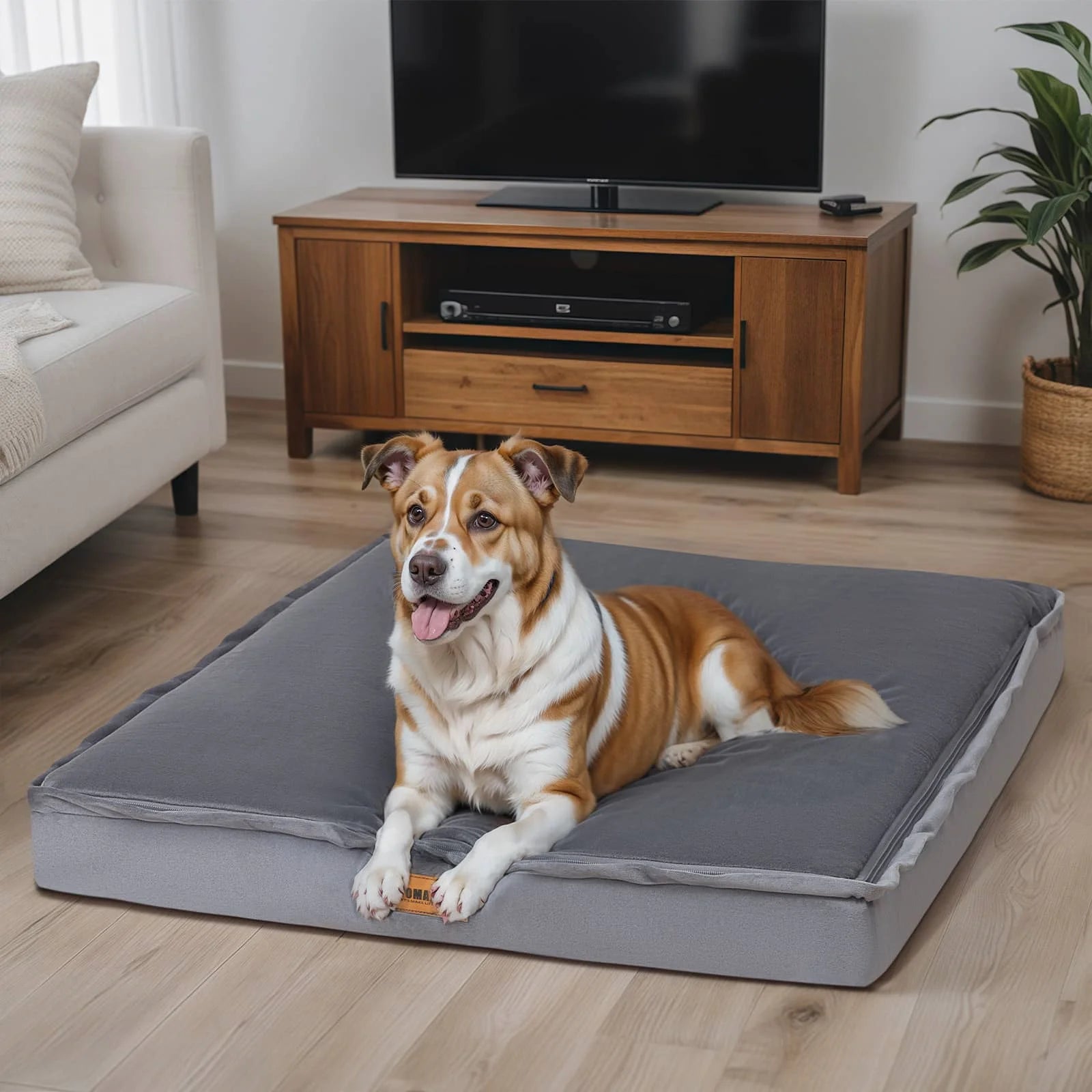 Puppy sprawled on zip up Comax's Large Dog Bed