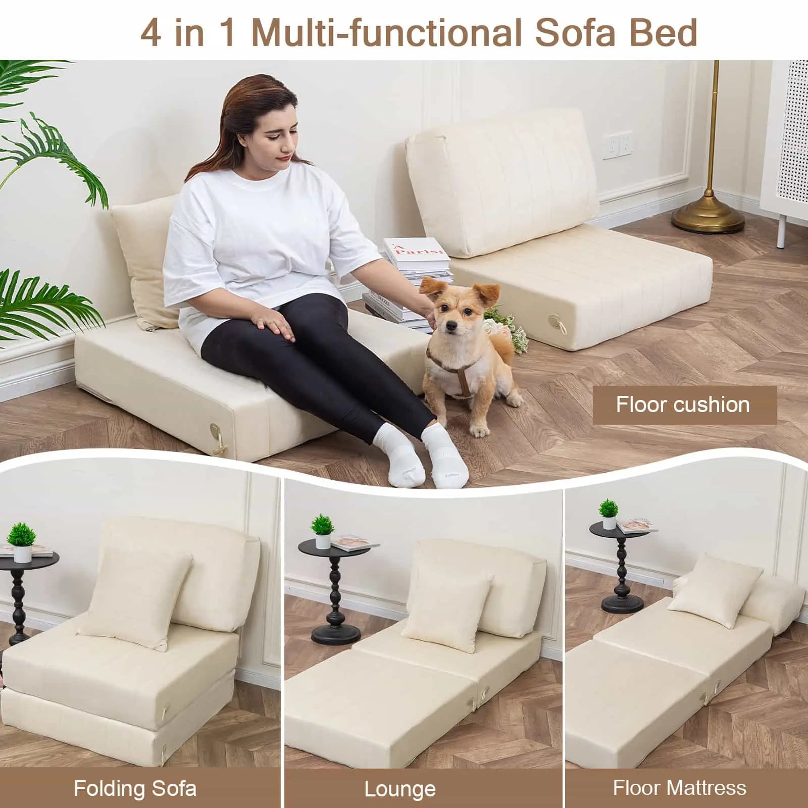 COMAX Folding Sofa Bed-Single|Beige can be turned into a folding sofa, recliner, floor mattress