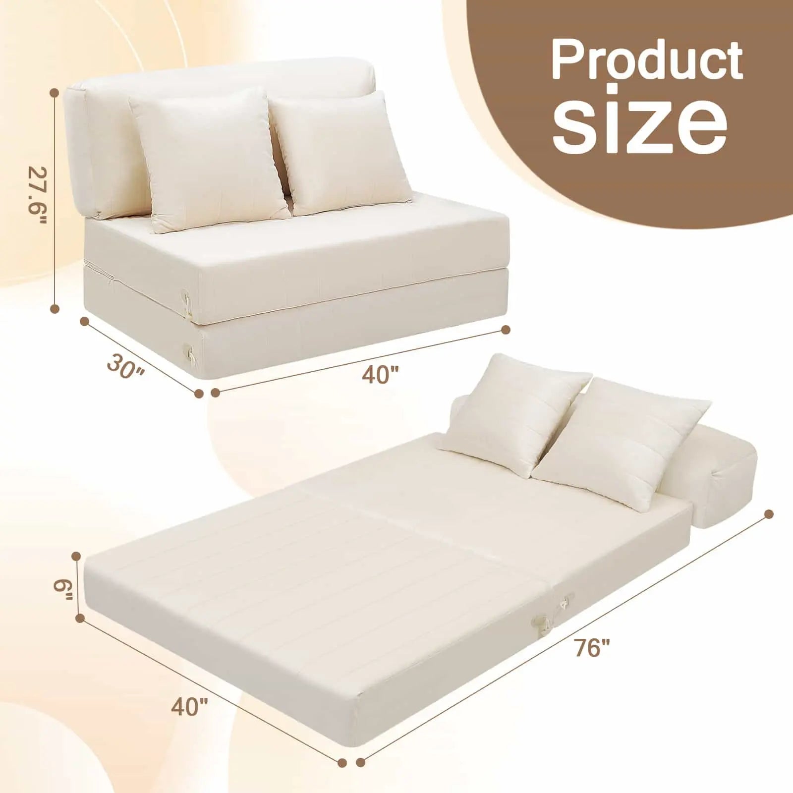 COMAX Folding Sofa Bed-twin|Beige Size 30 “D x 40 ‘W x 27.6 ’H