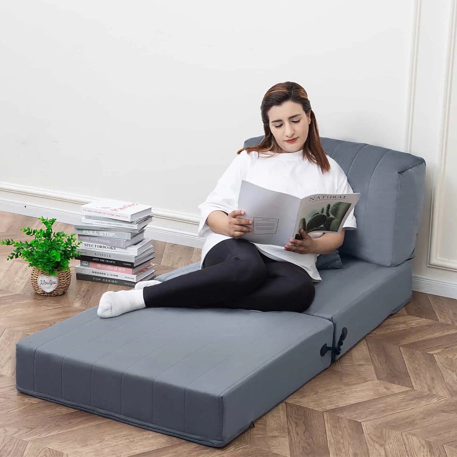 COMAX Folding Sofa Bed-	Single|Grey unfolded condition