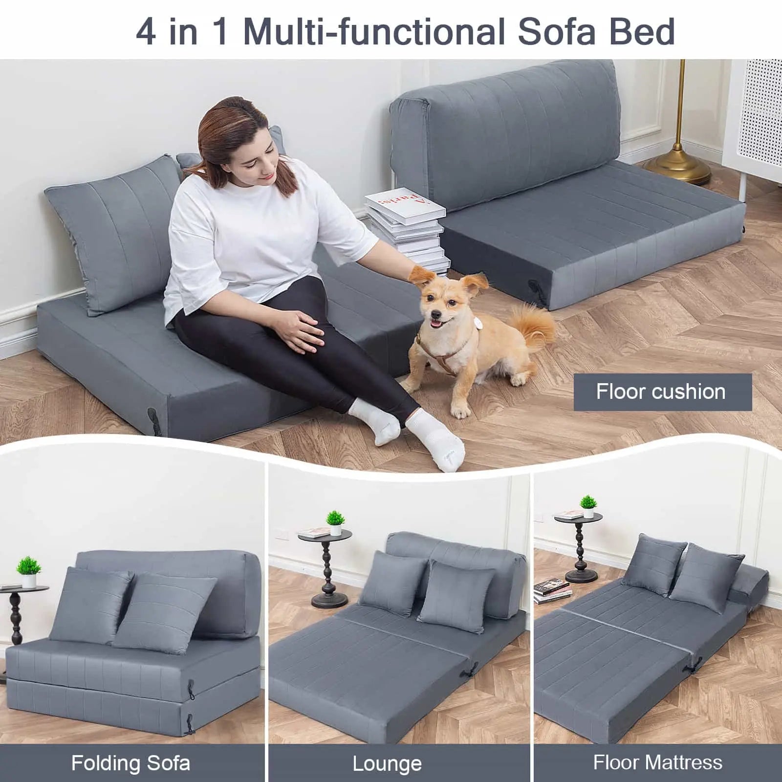 COMAX Folding Sofa Bed-twin|Grey can be turned into a folding sofa, recliner, floor mattress