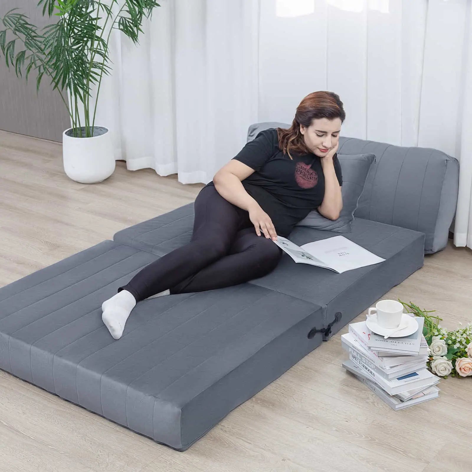 COMAX Folding Sofa Bed-twin|Grey unfolded condition