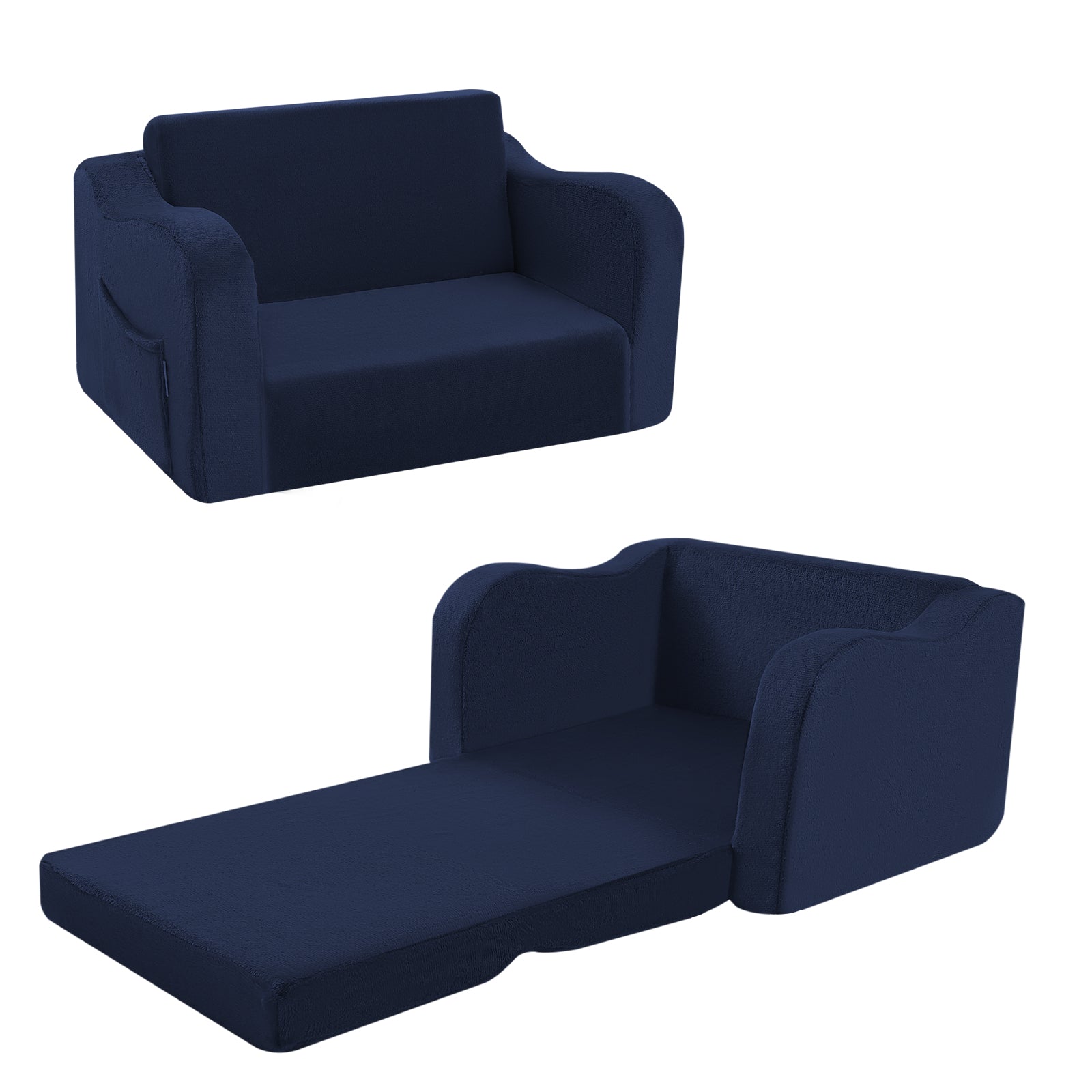 Glowsofa's Navy children's couch chair unfolded and folded condition